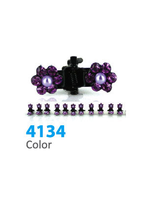 Stone Hair Clip (12 clips) #4134 Purple Flower - Strip