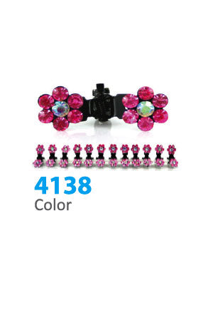 Stone Hair Clip (12 clips) #4138 Pink Flower -Strip