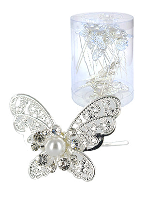 White Smoke Stone Hair Pin (20/jar) #6727 Silver - jar (butterfly)