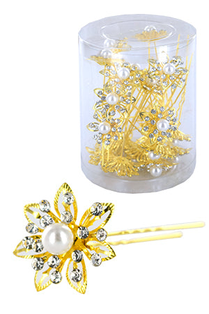 White Smoke Stone Hair Pin (20/jar) #6734 Gold - jar