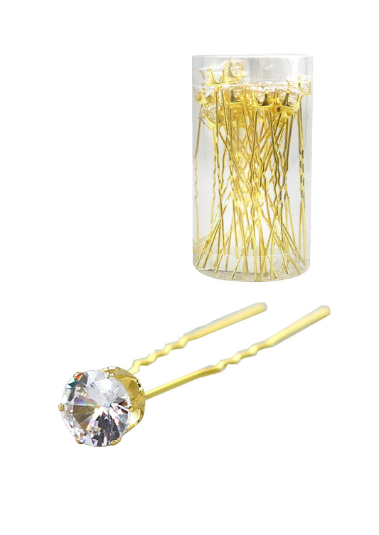 White Smoke Stone Hair Pin (20/jar) #6738 Gold - jar (round)