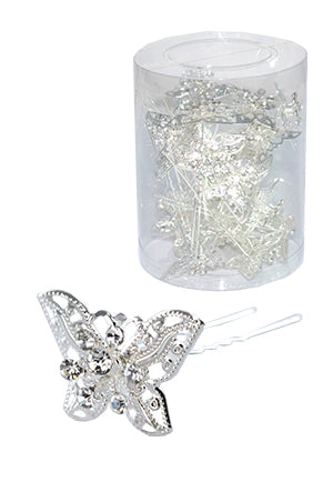 White Smoke Stone Hair Pin (20/jar) #6739 Silver - jar (butterfly)