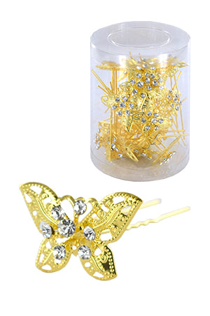 White Smoke Stone Hair Pin (20/jar) #6740 Gold - jar (butterfly)