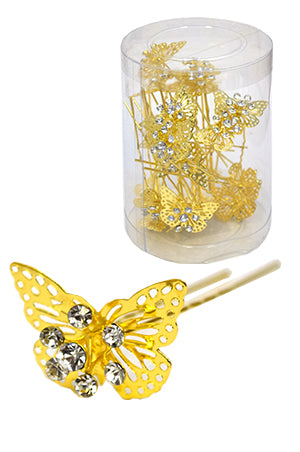 White Smoke Stone Hair Pin (20/jar) #6744 Gold - jar (butterfly)