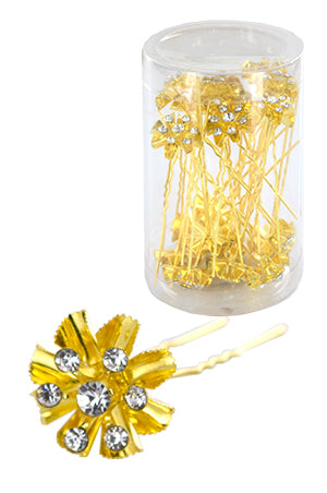 White Smoke Stone Hair Pin (20/jar) #6748 Gold - jar (flower)