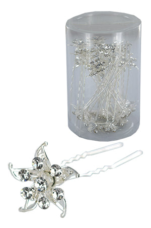 Stone Hair Pin (20/jar) #6749 Silver - jar (flower)