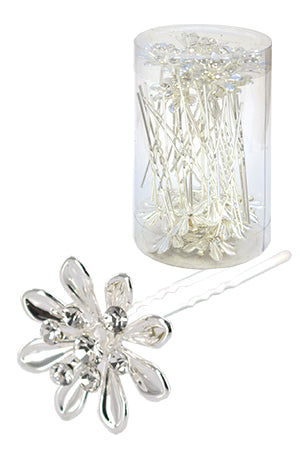 White Smoke Stone Hair Pin (20/jar) #6751 Silver - jar (flower)