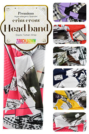TD Criss Cross Head Elastic Turban Wrap-Checkplaid#THB003-dz