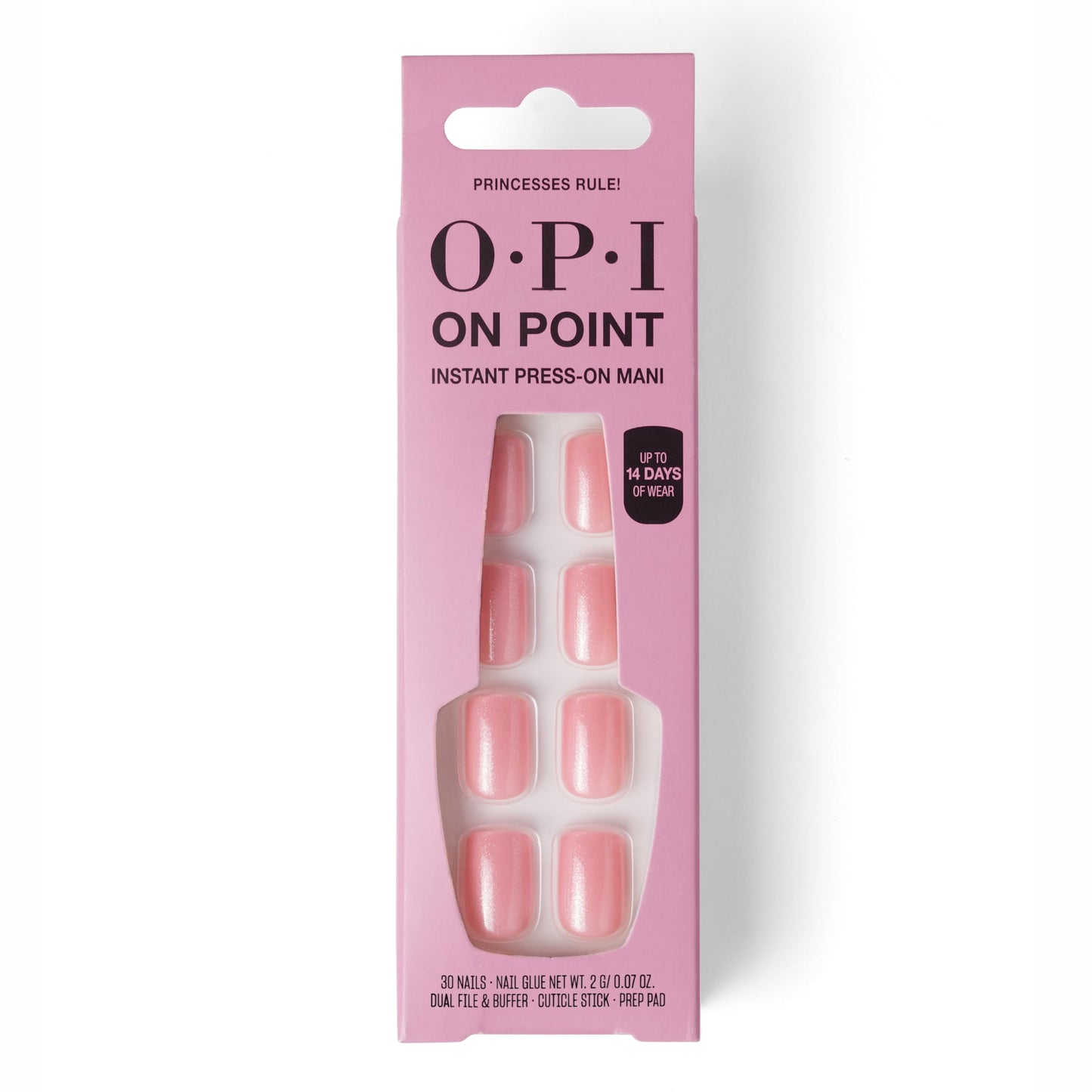 Rosy Brown OPI On Point Princesses Rule! | Short Squoval Pink Shimmer Press On Nails | 30 Count with Nail Glue | Long Lasting, Reusable, Non-damaging
