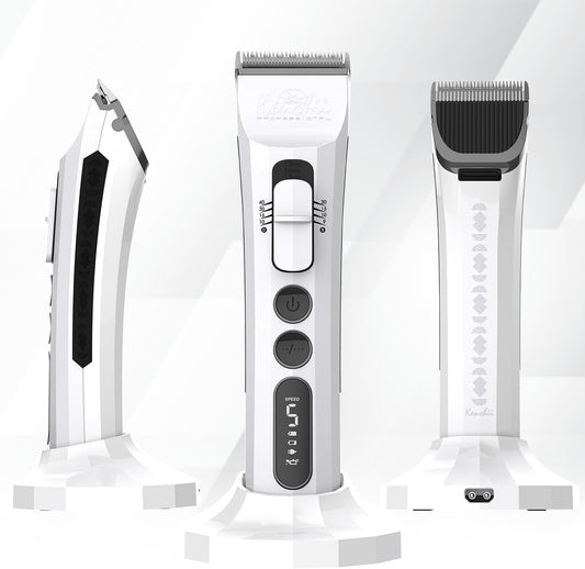 White Smoke Kenchii Flash Dog Clippers for Grooming 4-in-1 Digital Cordless Cat & Dog Grooming Clipper for Pet Care, Precision Pet Grooming Trim, Shape, and Style Effortlessly, White
