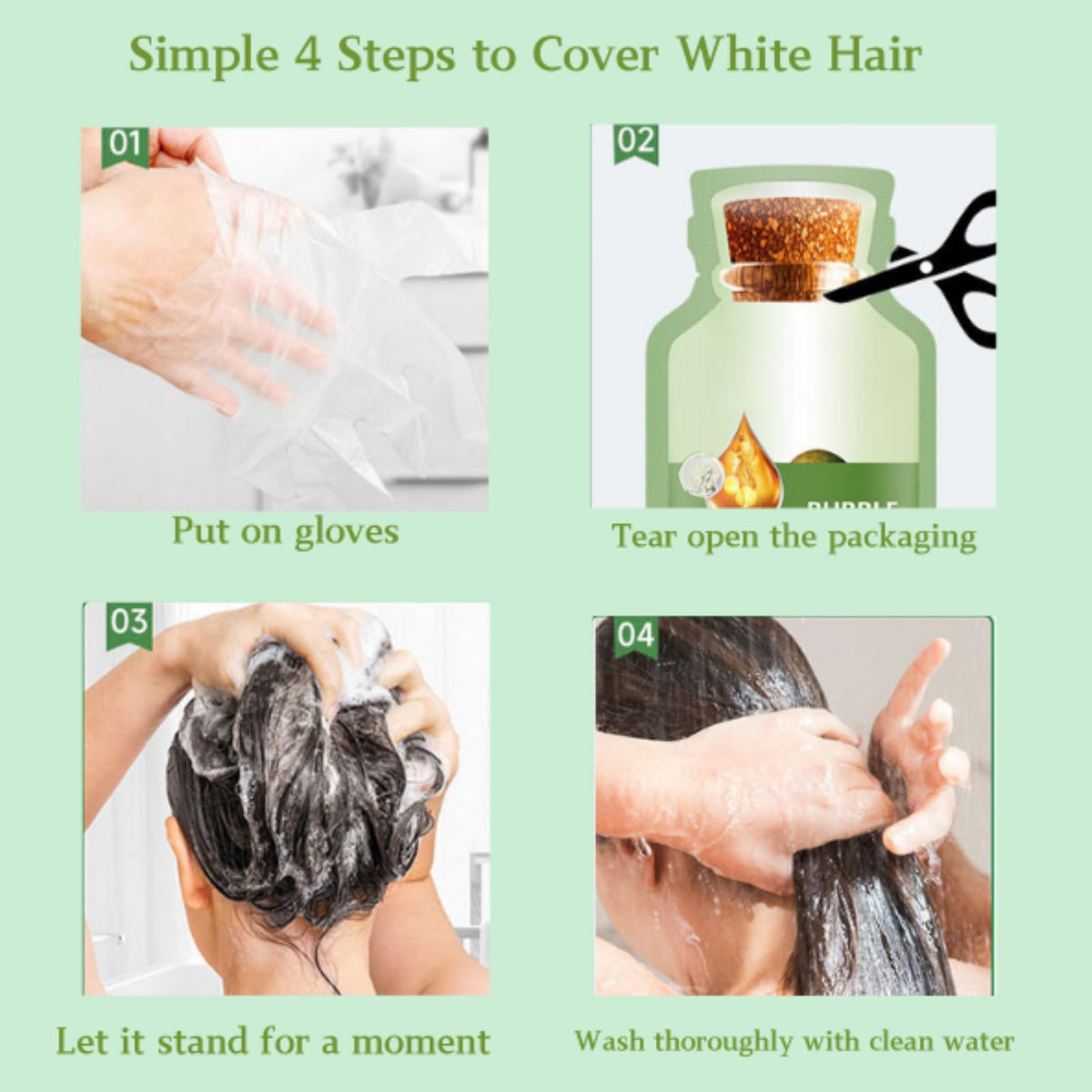 Light Gray QUAAM Bubble Plant Hair Dye,New Botanical Bubble Hair Dye Hair Dye Shampoo for Women Men 30ml 10Packs/Box (Black Tea)