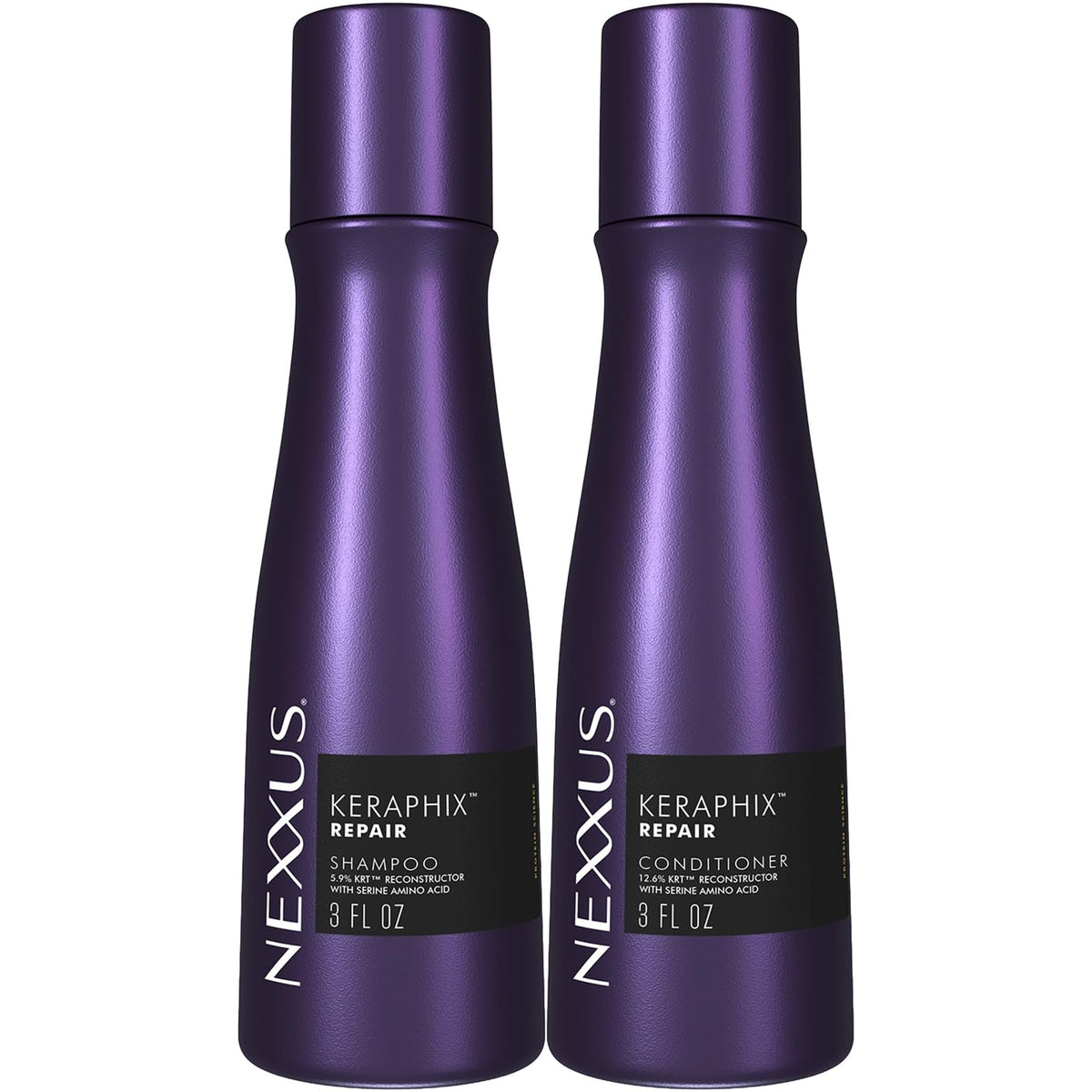 White Smoke Nexxus Travel Shampoo & Conditioner Set, Keraphix – Keratin Repair Products for Dry, Damaged Hair, Split Ends, Frizz Control, 3 Oz Ea