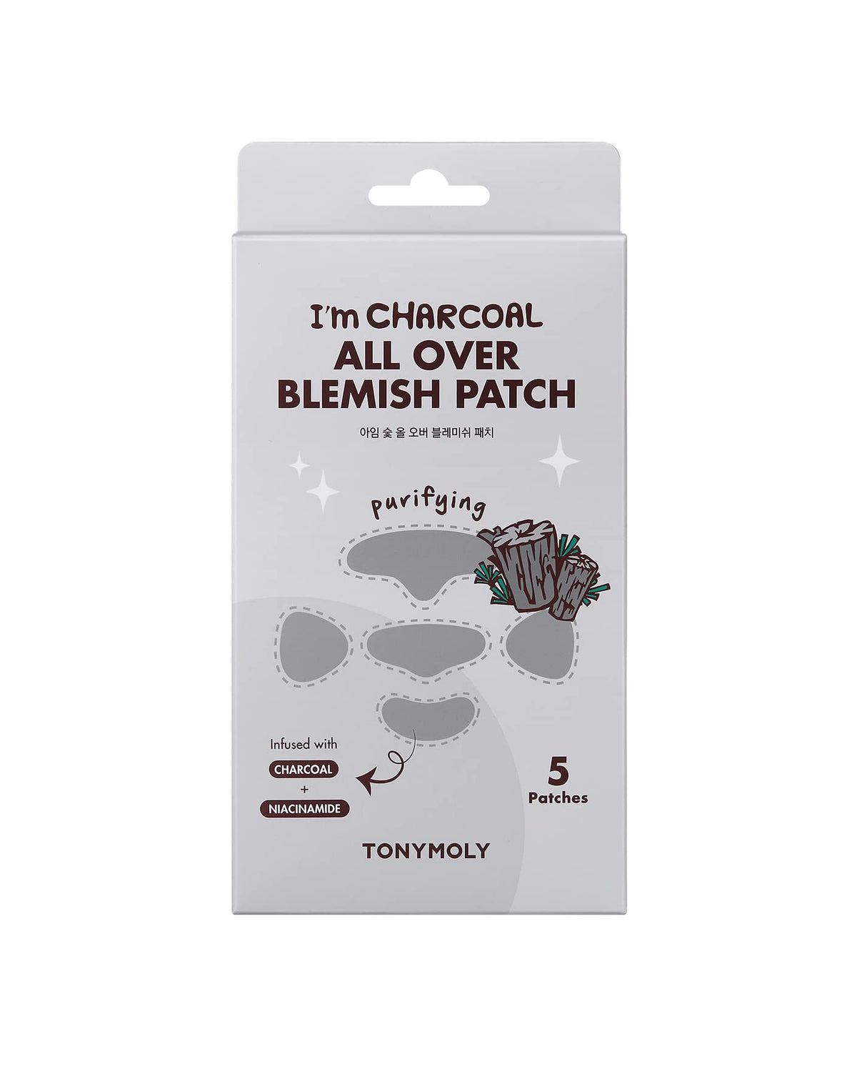 Gray TONYMOLY I'm Charcoal All Over Blemish Patch - Full Face Hydrocolloid Patches with Charcoal, Niacinamide & Salicylic Acid for Forehead, Nose, Cheeks & Chin, 5 Ct