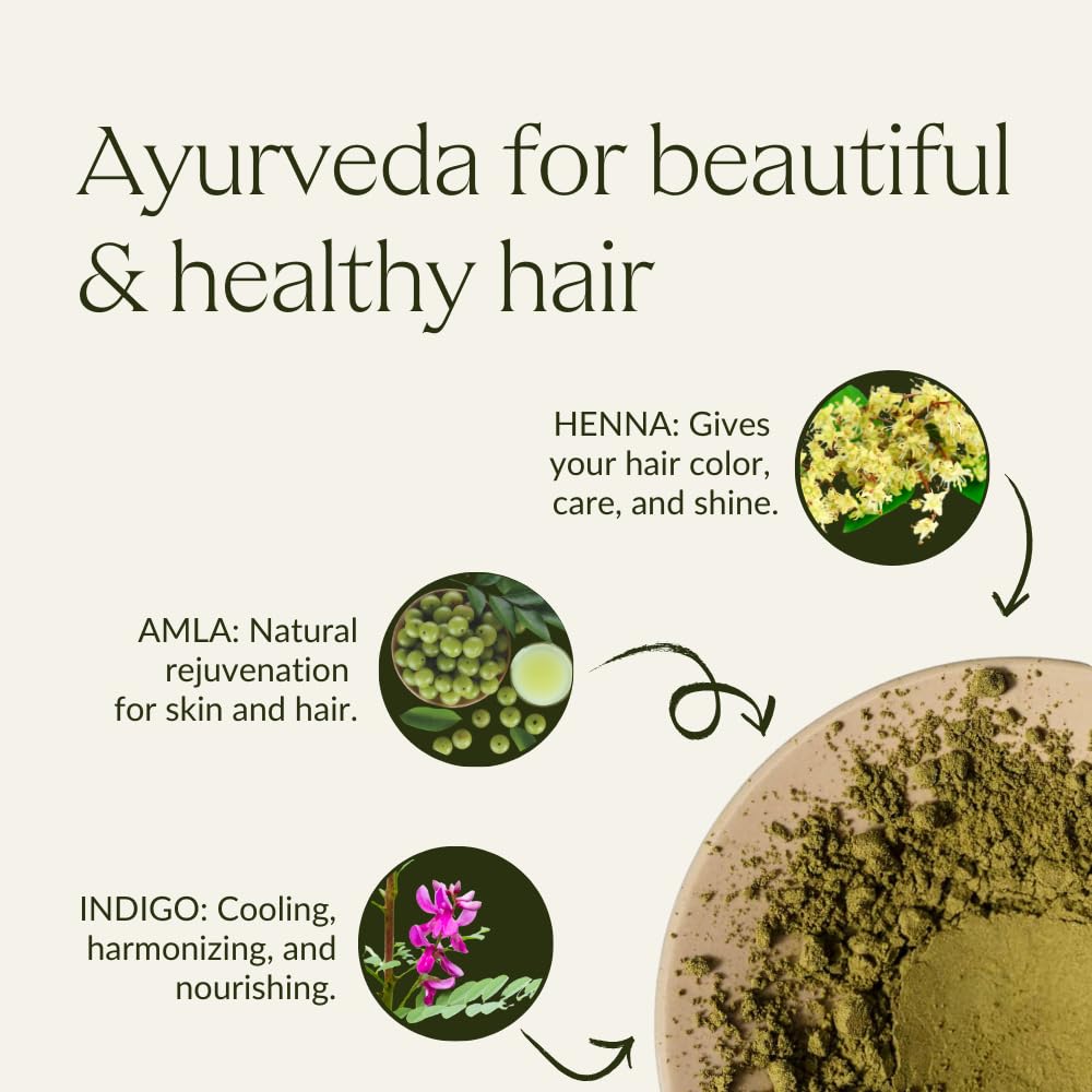 Seashell khadi BLACK Natural Hair Color - Colors your hair in a mysterious deep black, without a blue tint - 100% plant-based, natural & vegan - 3.5 oz