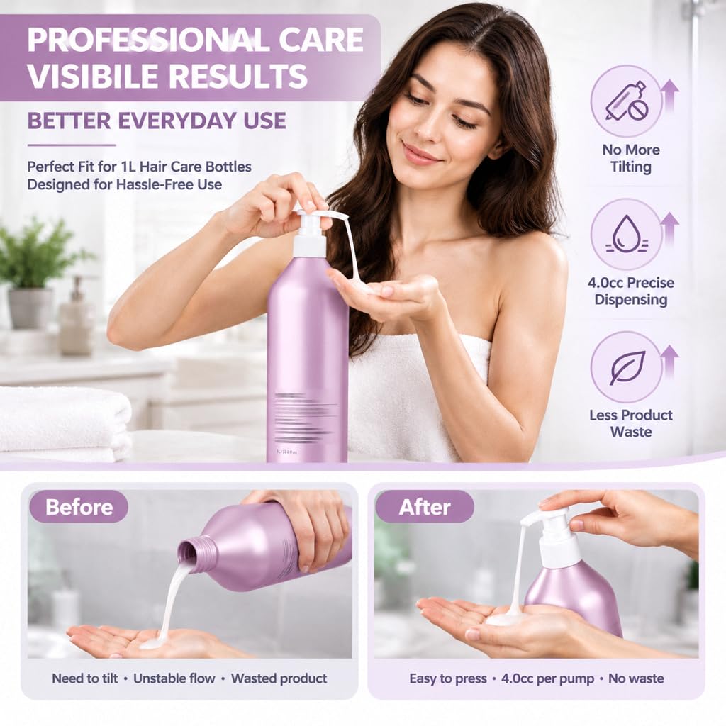 White Smoke 2 Pack Liter Pump for Pureology Shampoo and Conditioner 1 L / 33.8 oz Bottles, Pump for Pureology Shampoo 33.8 oz Pumps Dispenser