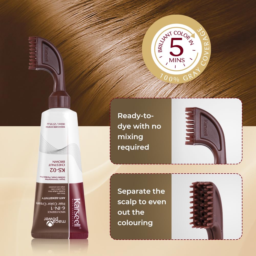 Wheat Karseell Hair Dye with Comb Applicator, Hair Color for Root Touch Up, Brown