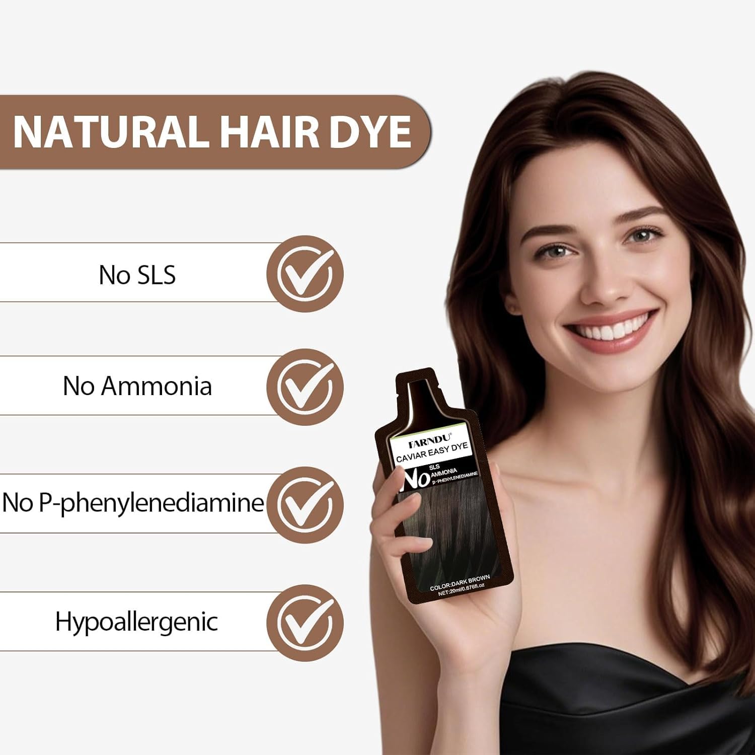 White Smoke Dark Brown Hair Dye Shampoo for Women Men, Ammonia Free 100% Gray Hair Coverage Herbal 3 in 1 Hair Color Shampoo 4 Pack