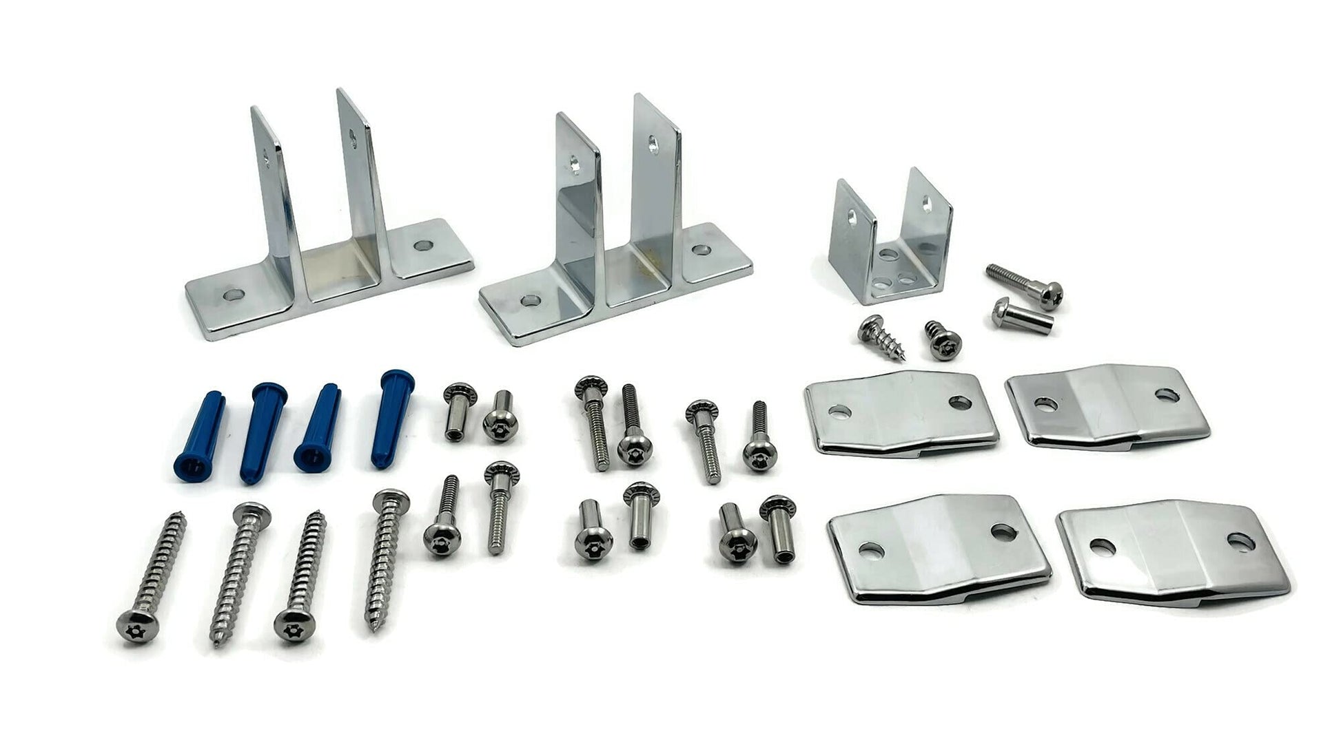 White Smoke Harris Hardware Two Polished Chrome Die Cast Zamac Two Ear Brackets, 4 Alcove Clips and 1 'U' Bracket for 1 in. Panels with Fasteners
