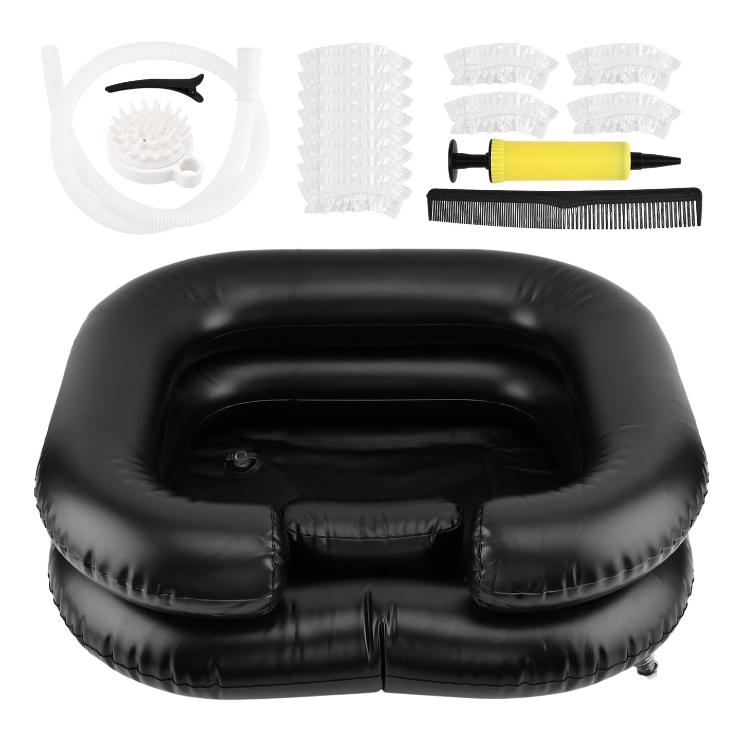 White Smoke Inflatable Shampoo Basin, Portable Wash Hair in Bed with Inflatable Shampoo Bowl Include Massage Comb1*Pump 20*Ear Muffs for Bedridden Disabled Injured Elderly(Color:Black)