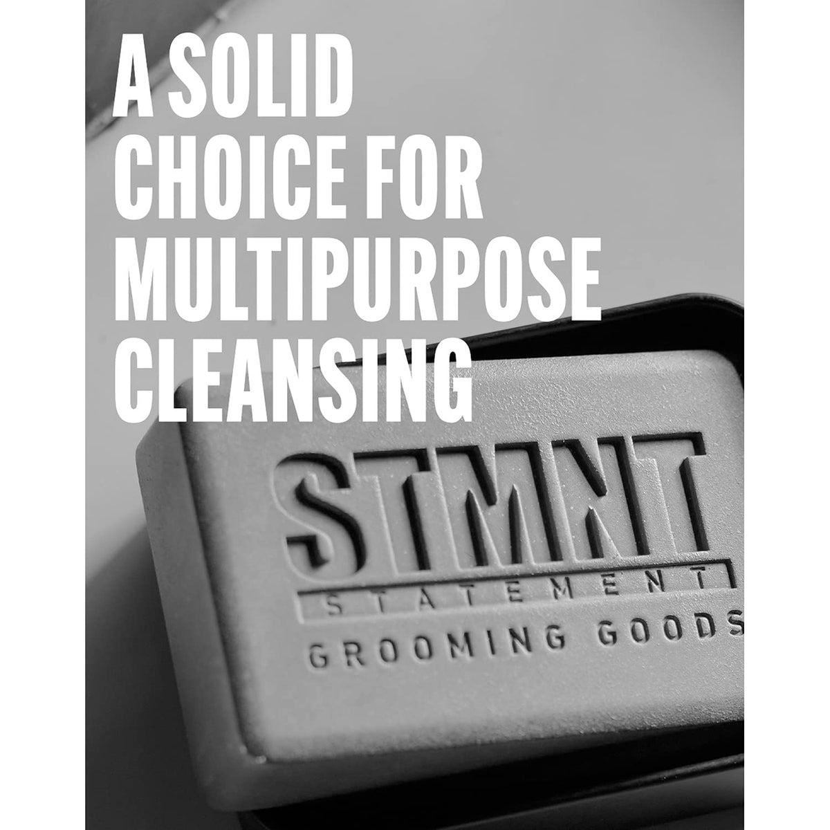 Dark Gray STMNT Grooming Goods Hair & Body Cleansing Bar, 4.4 oz | SLS/SLES Sulfates Free | Moisturizing Formula w/Activated Charcoal | Travel Friendly