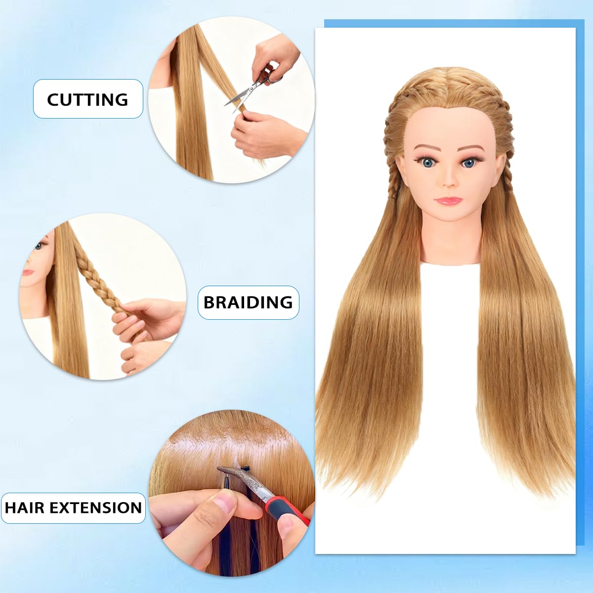 White Smoke Mannequin Head Human Hair For Braiding，Straight 22Inch Doll Head for Cosmetology & Hairdresser with Stand