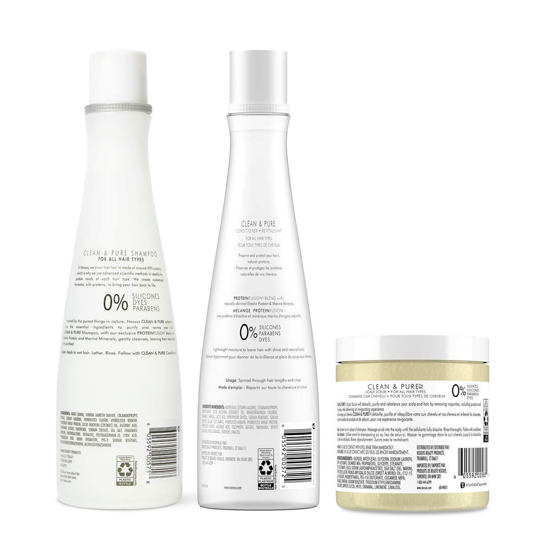 White Smoke Nexxus Clean & Pure Hair Regimen Pack Shampoo, Conditioner and Scrub Detox Hair Products Sulfate Free, Silicone free, Paraben Free 3 Count