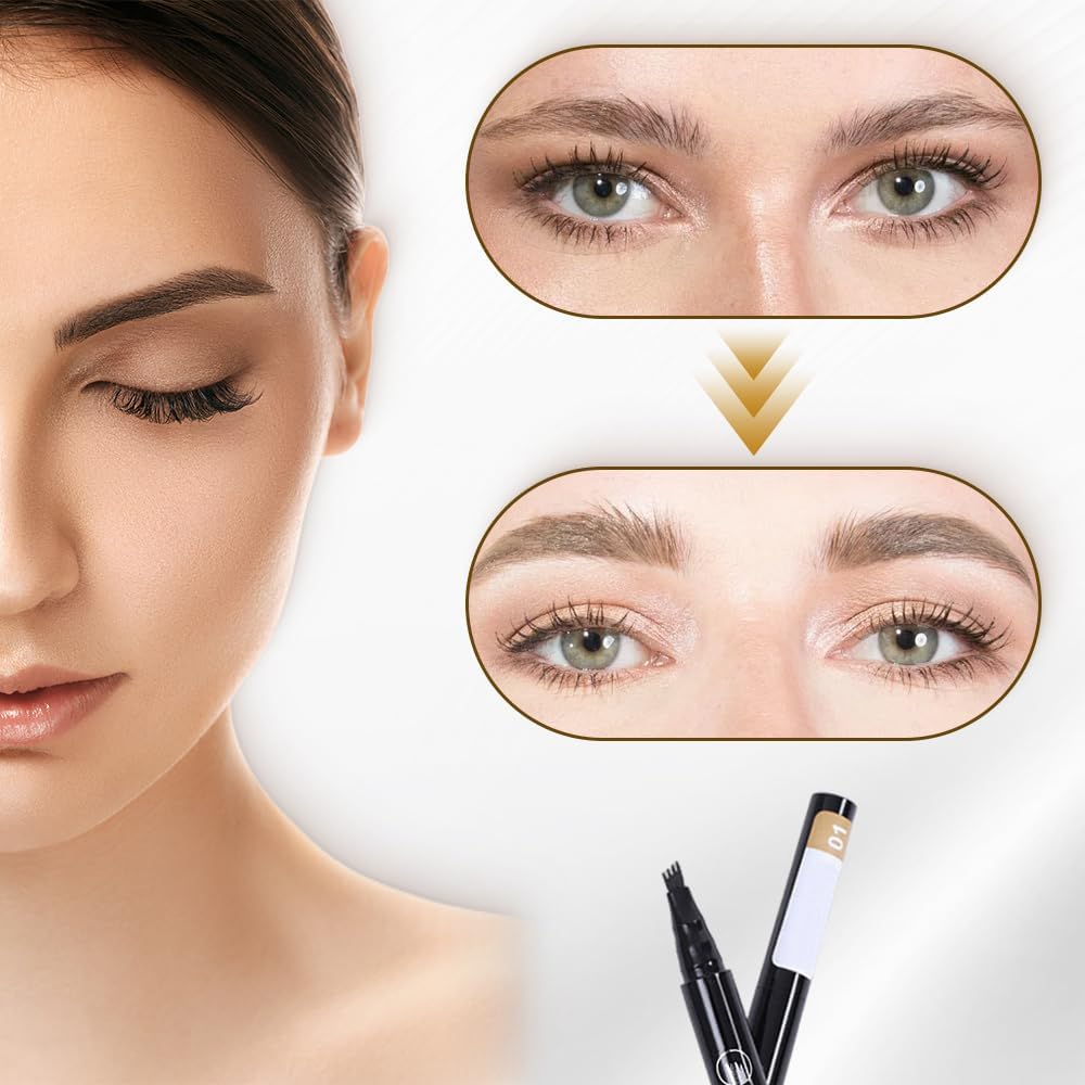 White Smoke Microblading Eyebrow Pencil, 2025 New Magic Eyebrow Tattoo Pencil 4 Fork Tip, Natural Long-Lasting Smudge-proof Fine Stroke eyebrow microblading Pen for Women (Light Brown)