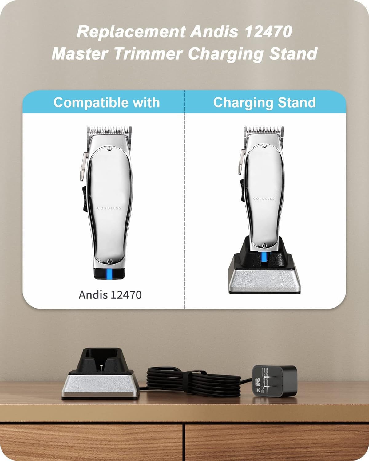White Smoke FGIEU Charging Stand Compatible with Andis 12470/12660 Professional Master Cordless Lithium Ion Hair Clipper, Replacement for Andid Master Cordless Clipper Charger Stand.