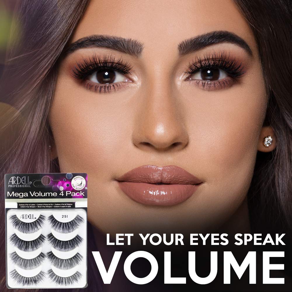 Black Ardell False Eyelashes Mega Volume 251 – Fluffy Volume for a Dramatic Look, Wispy Lashes, Full Strip, 2 Pack