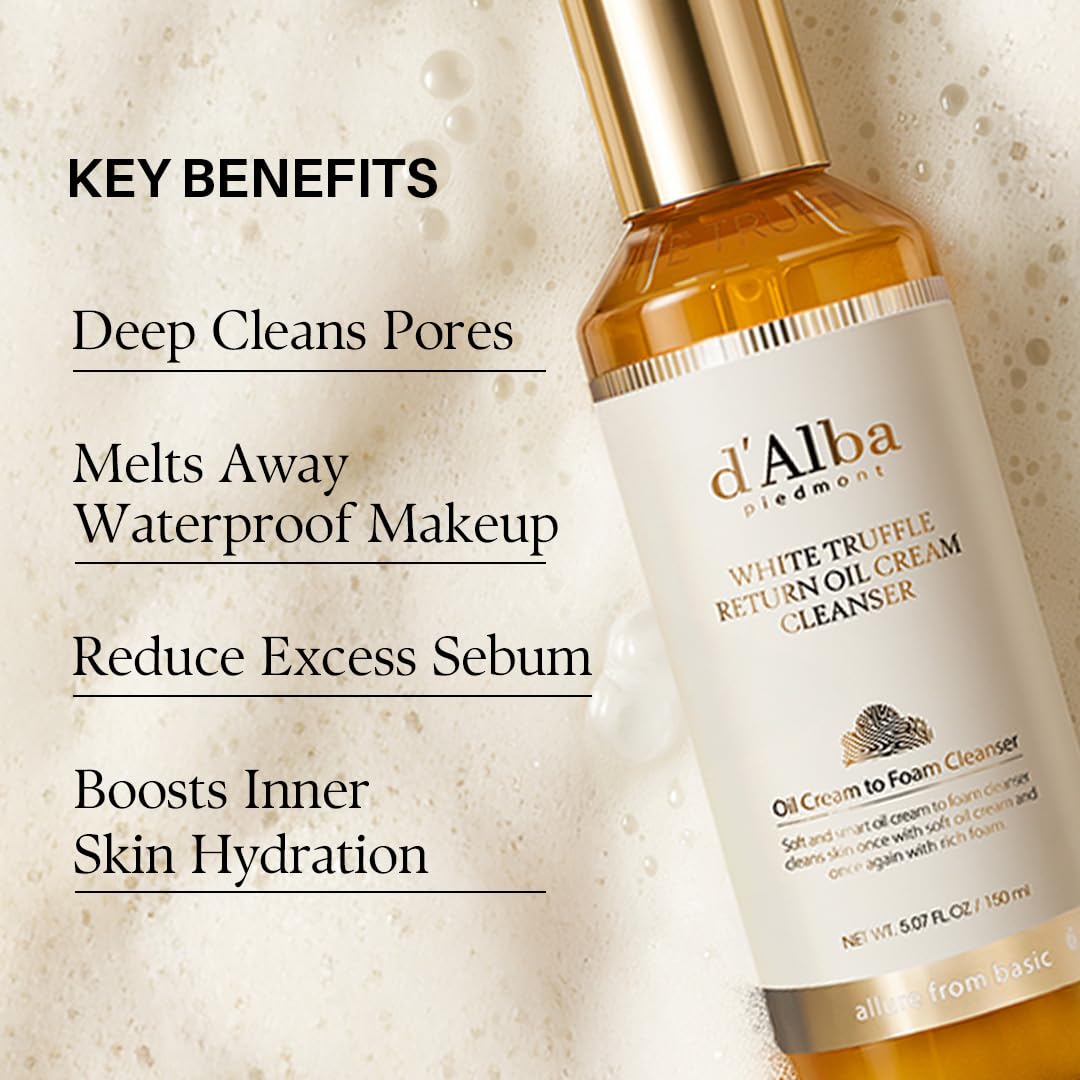 Antique White d'alba Piedmont White Truffle Return Oil Cream Cleanser, Vegan Skincare, Easy One Step Cleanser for Sebum & Makeup Removal, Hydrating Cleanser, for Sensitive Skin, Korean Skin Care (5.41 fl. oz.)