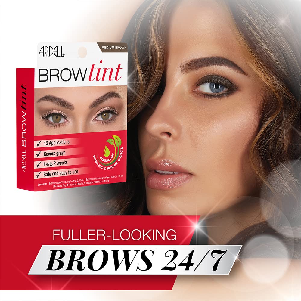 White Smoke Ardell Brow Tint Kit Medium Brown – Eyebrow Dye Kit, Long-Lasting Brow Color with Natural Extracts, DIY Eyebrow Tint for Full Gray Coverage, 1 Pack