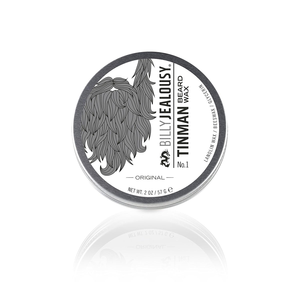 White Smoke Billy Jealousy Tinman Beard Wax with Light Hold & Matte Finish, Nourishing Beard Care Product Formulated with Natural Beeswax & Glycerin for Soft, Tamed Facial Hair, 2 Oz