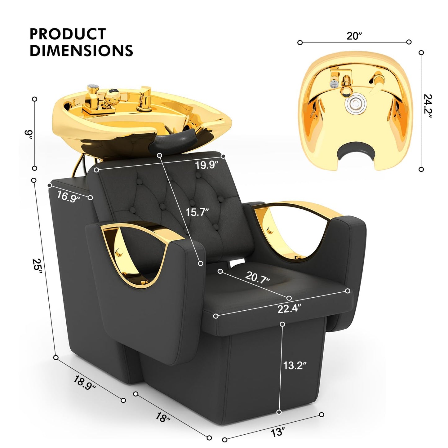 White Smoke Artist hand Shampoo Station, Backwash Chair, Ceramic Hair Wash Bowl, Shampoo Bowl for Spa Beauty Salon (Gold)