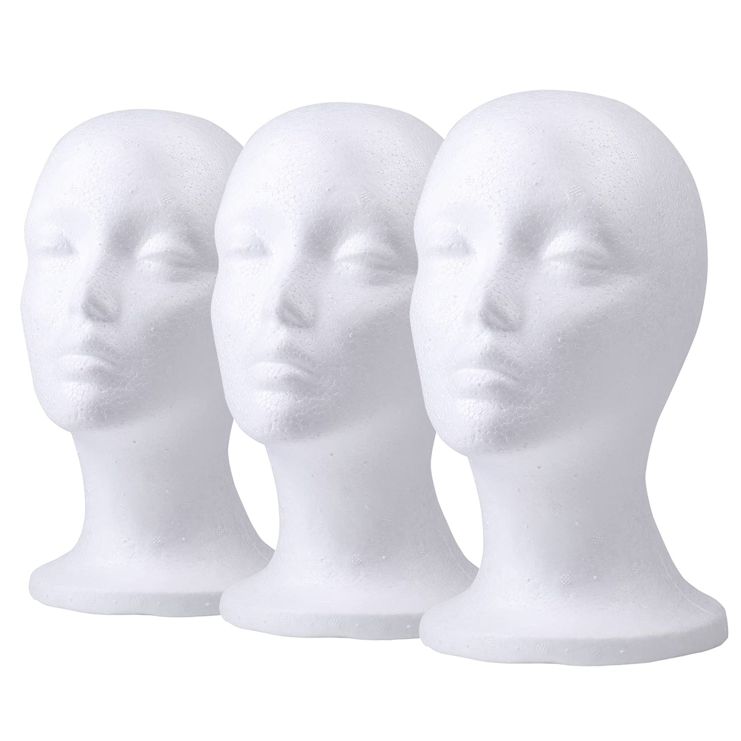 White Smoke Foraineam 3 Pieces Foam Mannequin Head Wig Head, Female Mannequin Wig Display Stand Holder, Cosmetics Model Head White Foam Heads for Glasses Mask Hat Headband Hairpieces and More