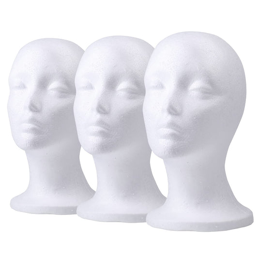 White Smoke Foraineam 3 Pieces Foam Mannequin Head Wig Head, Female Mannequin Wig Display Stand Holder, Cosmetics Model Head White Foam Heads for Glasses Mask Hat Headband Hairpieces and More