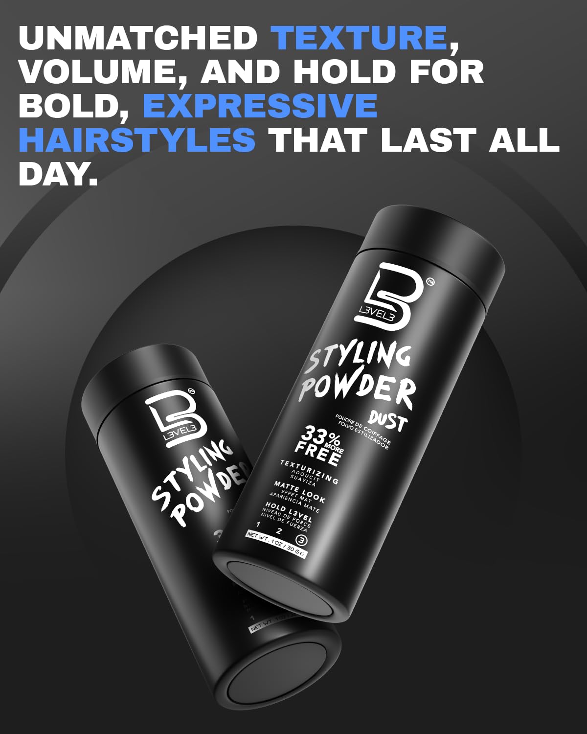 Black L3 Level 3 Styling Powder - Natural Look Mens Powder - Easy to Apply with No Oil or Greasy Residue (Small - 30 Grams)