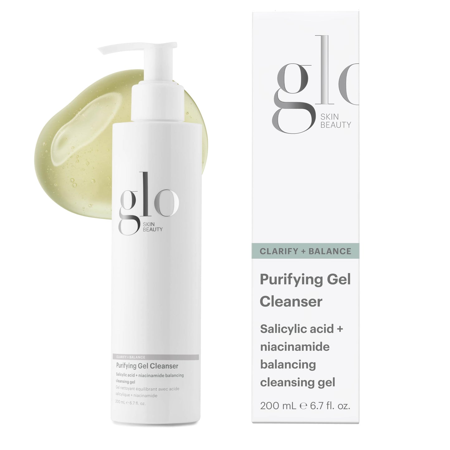 White Smoke Glo Skin Beauty Purifying Gel Cleanser 6.7 Fl Oz – Salicylic Acid Face Wash with Niacinamide, Gel Face Cleanser for Oil & Combination Skin, Exfoliating Facial Cleanser to Clear Pores & Balance Oil