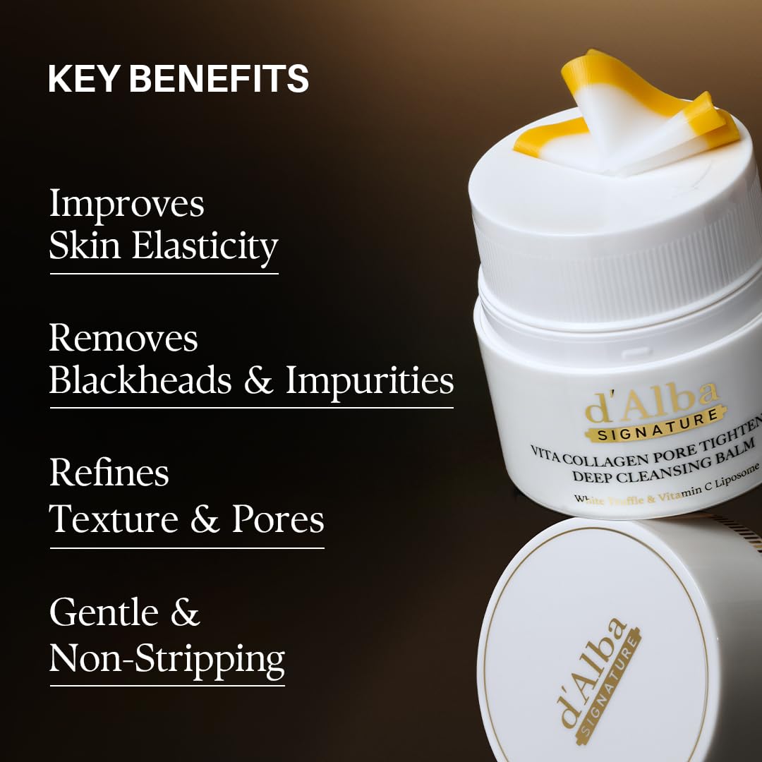 Black d'alba Piedmont Signature Vita Collagen Deep Cleansing Balm (1.69 fl oz), All-in-One Makeup Remover with Vitamin C, Pore Care, 3-in-1 Balm Oil Milk Cleanser
