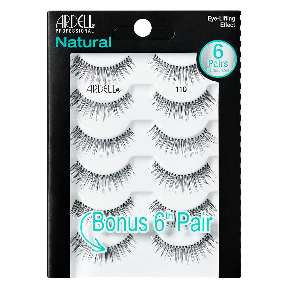 Black Ardell False Eyelashes, Natural 110, 5 pair + bonus pair Multipack for Eye-Lifting Effect