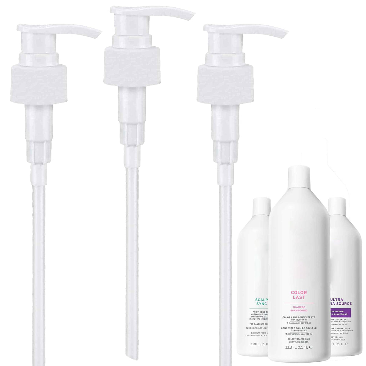 White Smoke 3 Pack Liter Pump for Biolage Shampoo and Conditioner 33.8 oz Bottles, Liter Pump for Biolage, Dispensing Pump for Shampoo 1 L/33.8 Fl Oz Bottle Pumps Dispenser