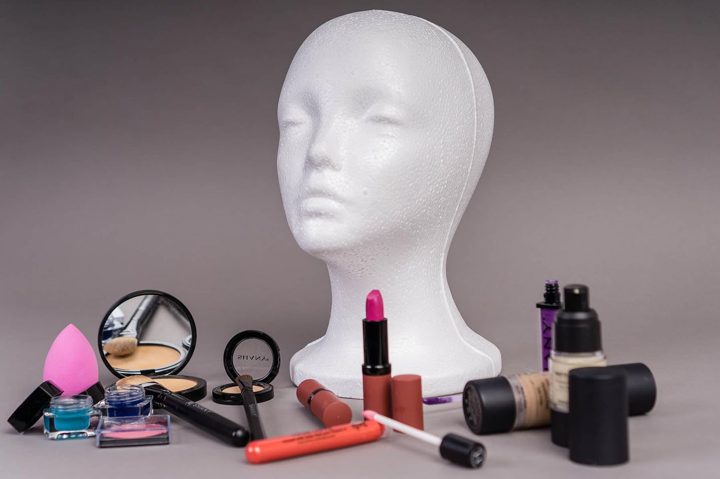 Light Slate Gray SHANY Styrofoam Model Heads ,Hat Wig Foam Mannequin Female Wig Head Stand ,Mannequin Head for wigs , Wig Holder - Round Base , 10.5 Tall with 20 1/2 Inches Circumference Female Mannequin Head -1 Piece