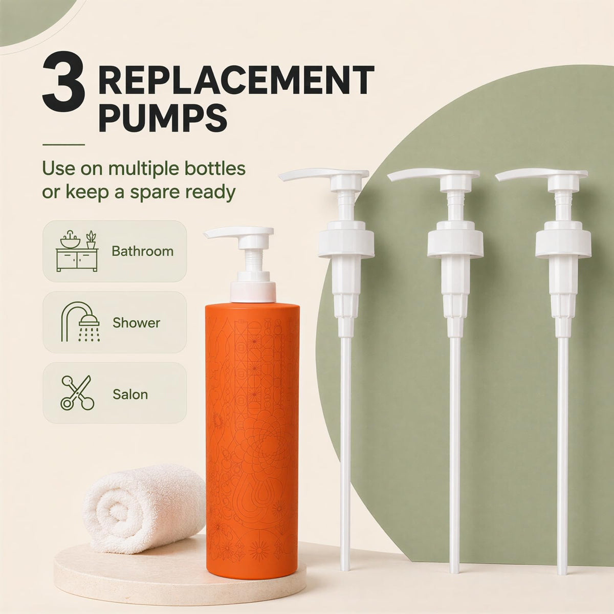 Antique White [3Pack] Compatible with Amika Liter Pump,for amika 1L/33.8 Fl Oz Bottles