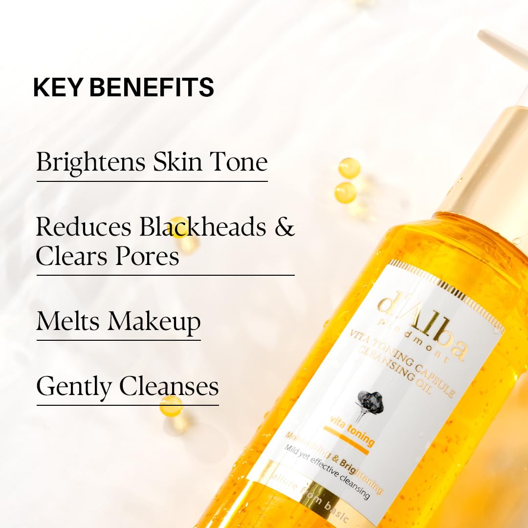 White Smoke d'alba Piedmont Vita Toning Capsule Cleansing Oil (5.07 fl oz.), Vegan Skincare, Deep Cleansing Face Oil with Vitamin C, Glutathione & White Truffle, Makeup Remover, Pore Care