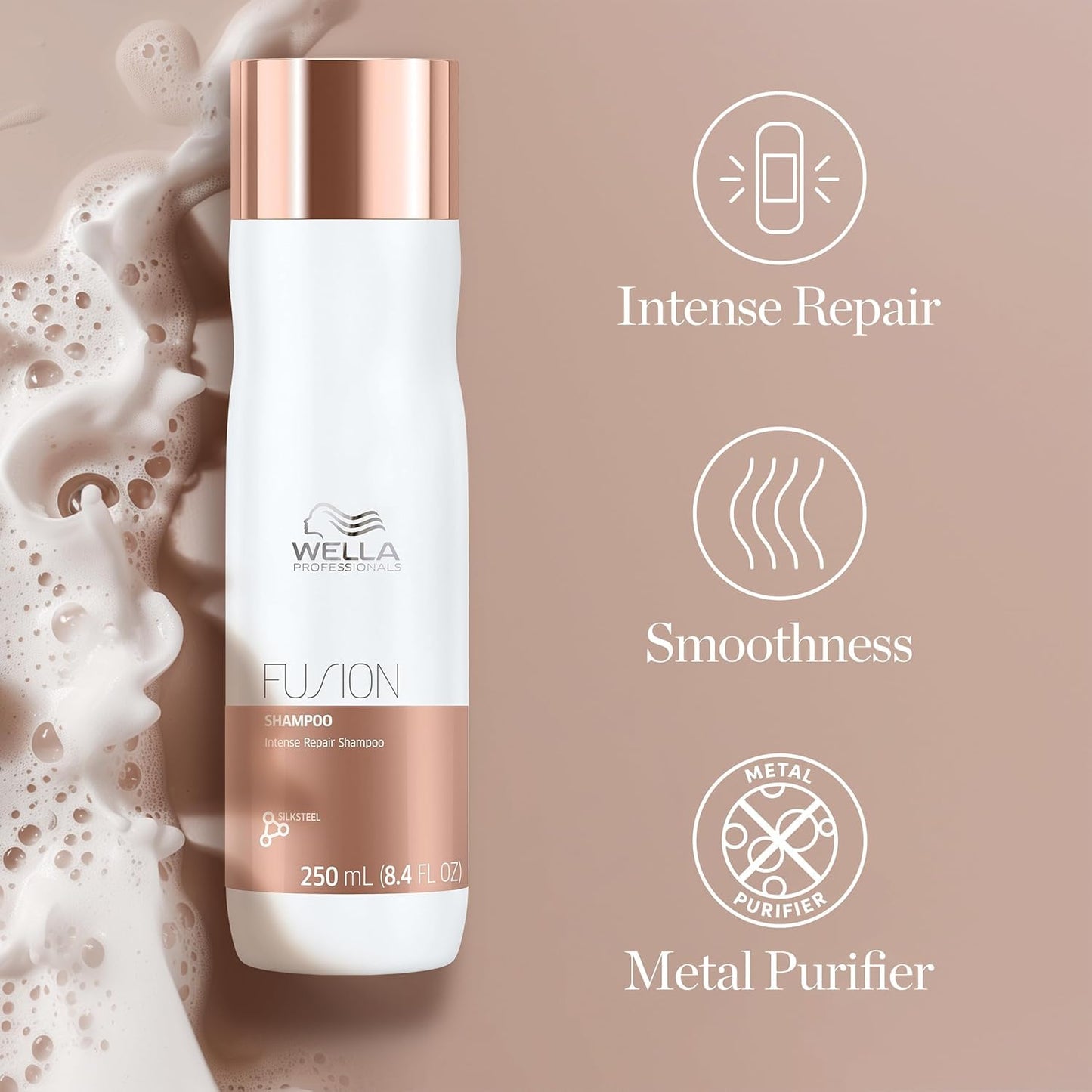 Tan Wella Professionals Fusion Intense Repair Shampoo & Conditioner Set, Hair Repair & Anti Hair Breakage