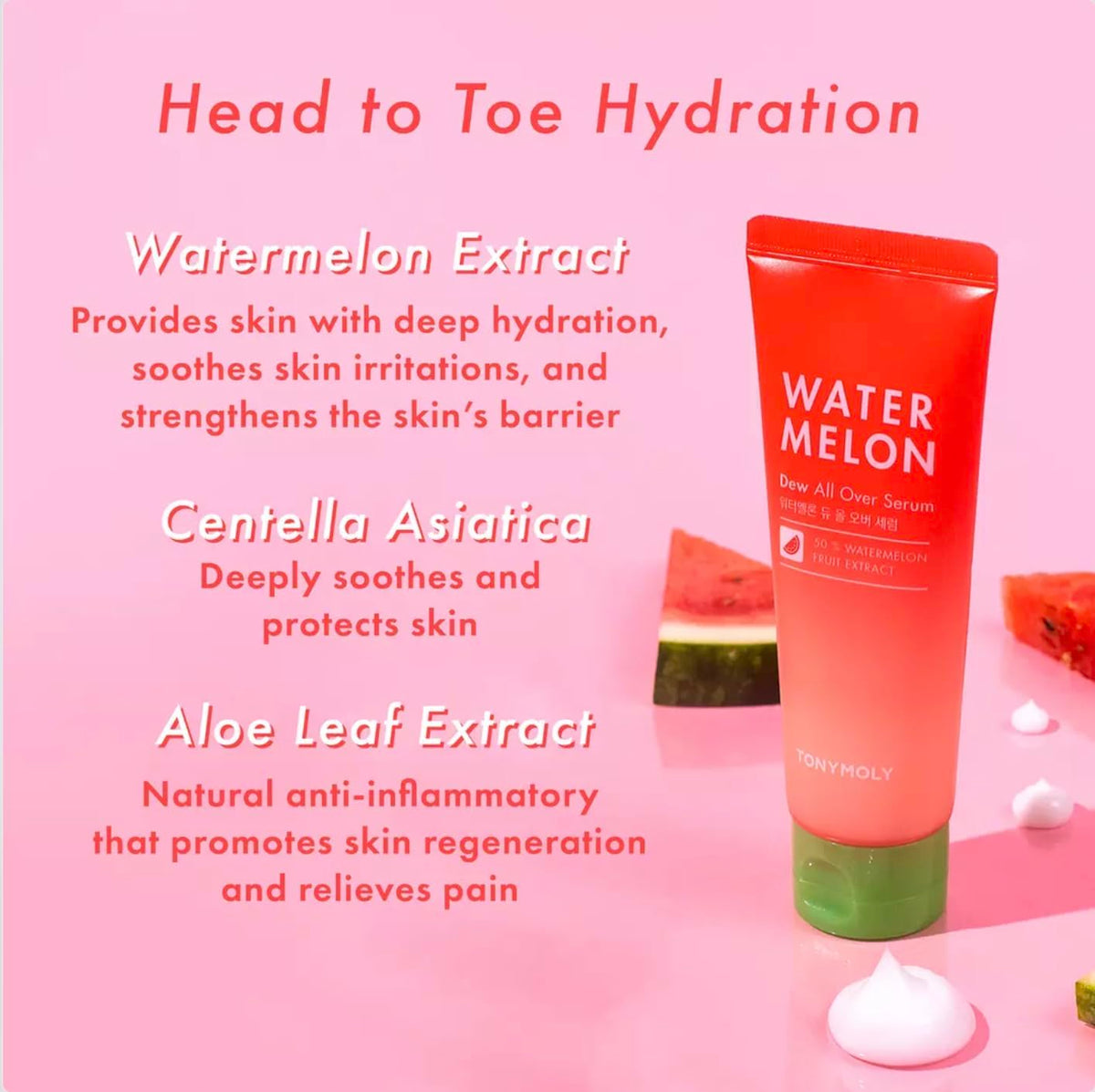 Light Pink TONYMOLY Watermelon Dew Hydrating Body and Face Serum for Glowing Skin, 4oz