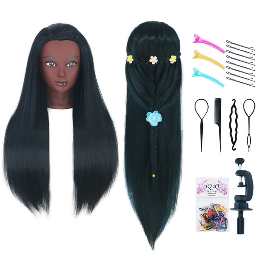 White Smoke Gemiei Mannequin Head with Hair 26"-28'' Doll Head for Hair Styling Manikin Practice Cosmetology Training Braiding Heads With Clamp Holder and Styling Tools (Black)