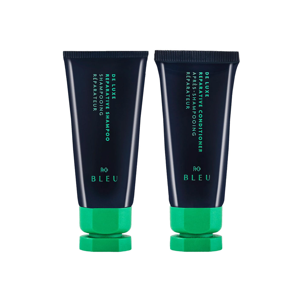 White Smoke R+Co BLEU DE LUXE Repair Shampoo & Conditioner Mini