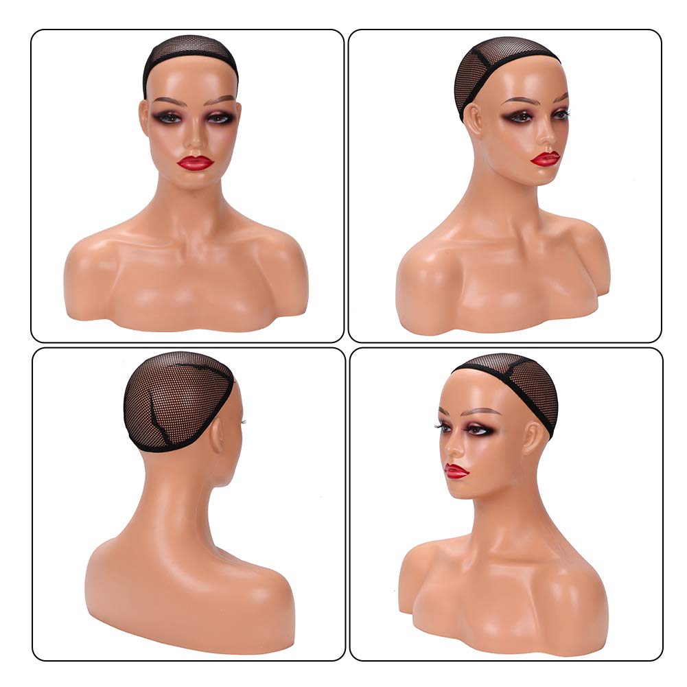 White Smoke Realistic Female Mannequin Head with Shoulder for Display - Manikin Head with Shoulder for Wig/Jewelry/Makeup/Hat/Sunglass Display (Light Brown)