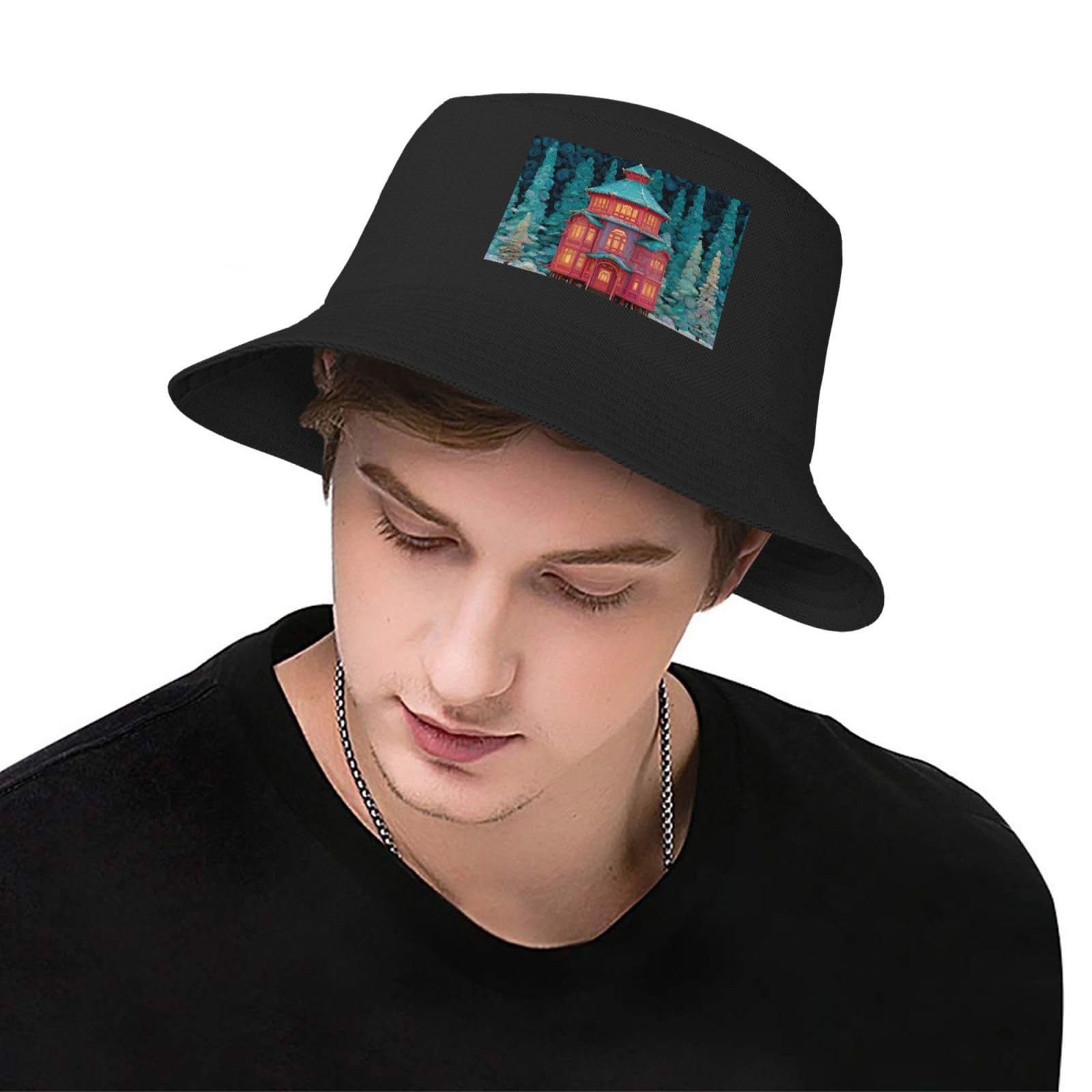 White Smoke Enchanted Alcove Bucket Hat for Sun Protection Foldable and Portable Ideal for Outdoor Fishing and Travel Black