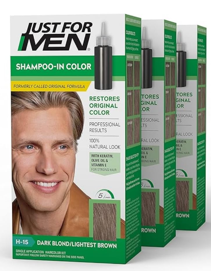 White Smoke Just for Men Shampoo-In Hair Color, Dark Blond/Lightest Brown H-15, 1 application, (Pack of 3)